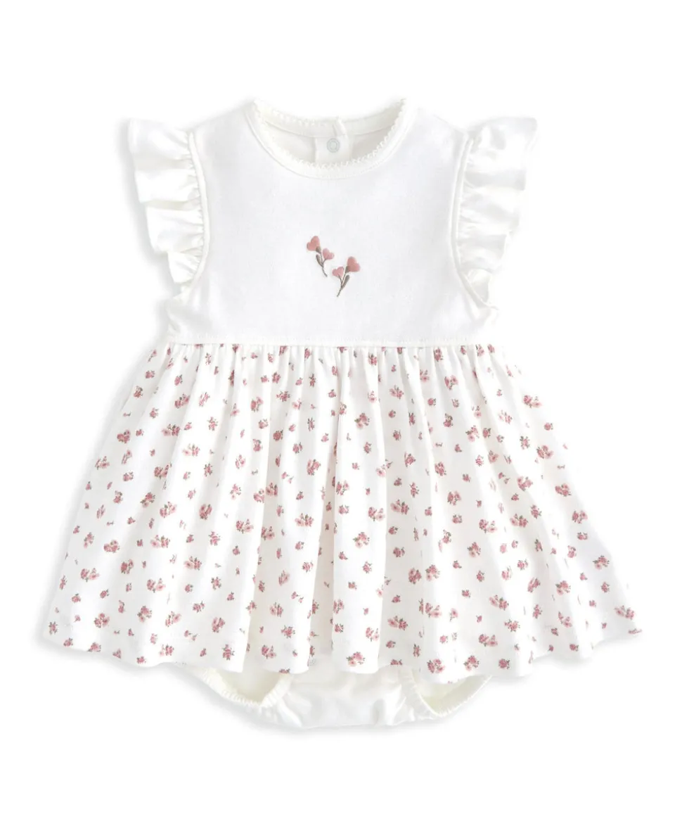 Frill Sleeve Dress & Bow Headband Set (2 Pieces) - Ditsy Rose Print