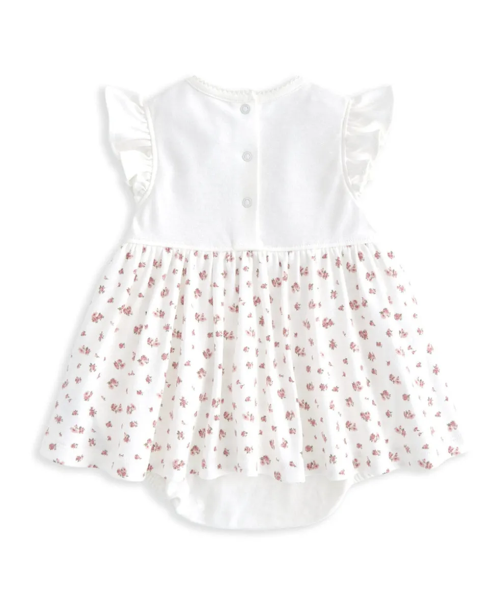 Frill Sleeve Dress & Bow Headband Set (2 Pieces) - Ditsy Rose Print