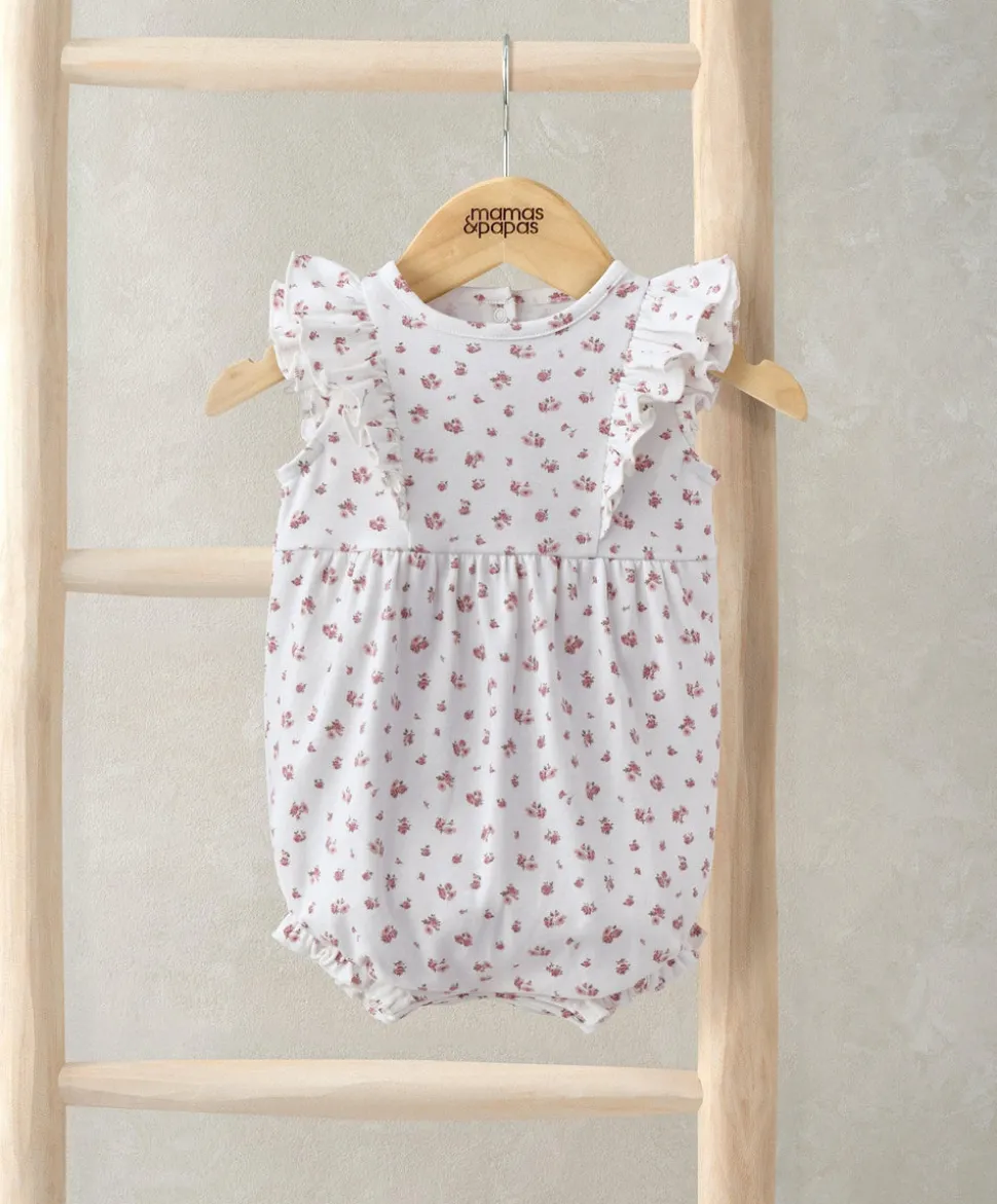 Frill Sleeve Shortie Romper - Ditsy Rose Print