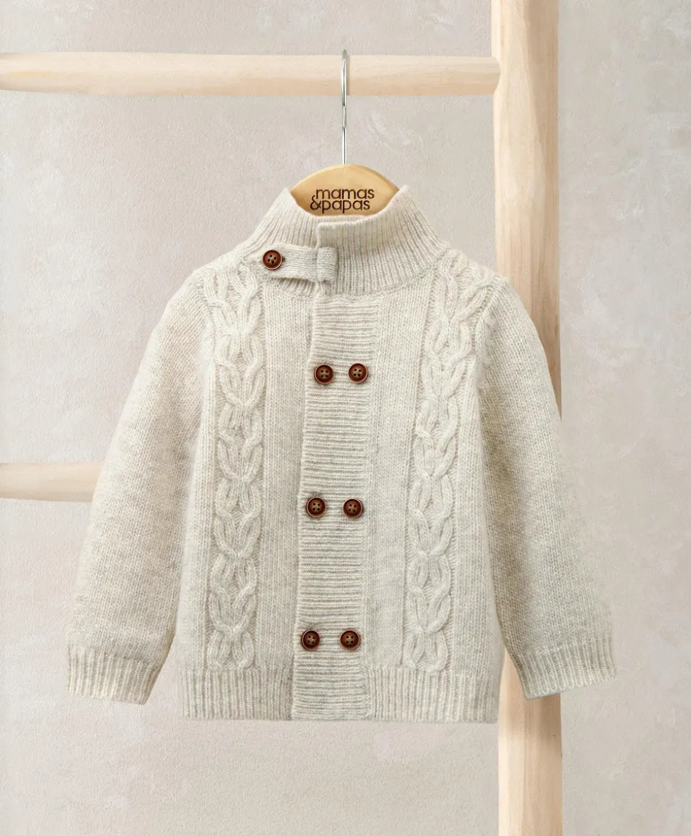 Funnel Neck Cable Knit Cardigan