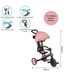 Globber Explorer Foldable 4-in-1 Trike - Pastel Pink