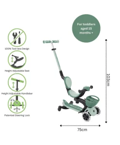 Globber Go Up Baby 360 Lights Scooter – Sage