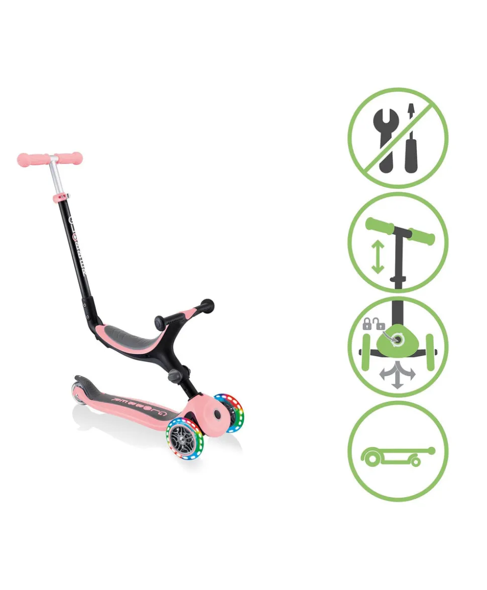 Globber Go Up Foldable Lights Scooter - Pastel Pink