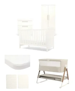 Hampden Nursery Bundle with Lua Bedside Crib (6 Piece) – White