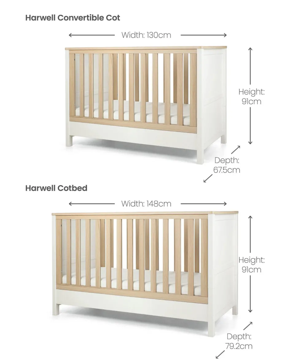 Harwell 3 Piece Convertible Cot Range with Dresser Changer & Wardrobe - White/Natural