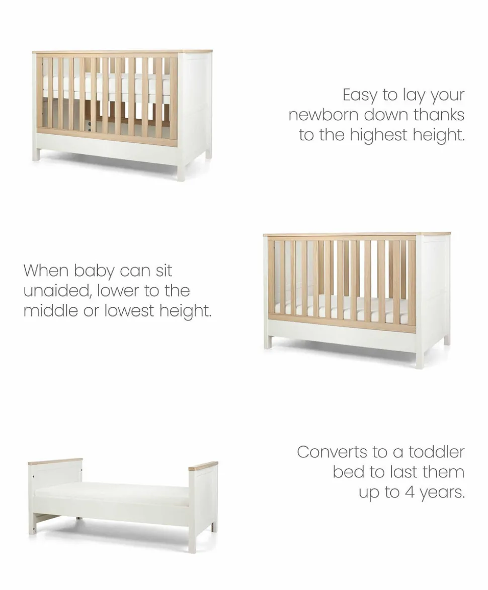 Harwell 3 Piece Convertible Cot Range with Dresser Changer & Wardrobe - White/Natural