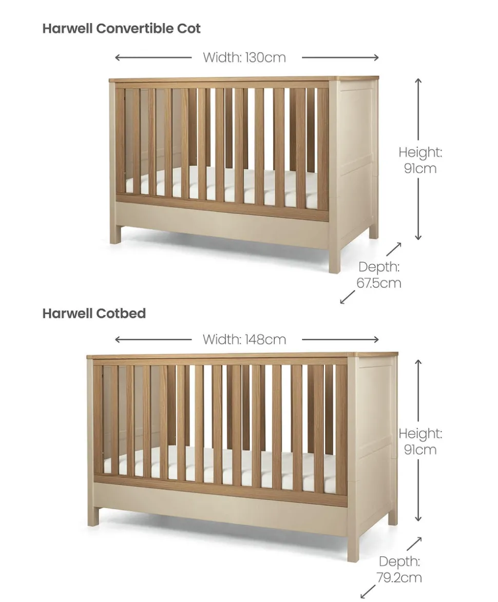 Harwell 3 Piece Convertible Cot Range with Dresser Changer & Wardrobe - Cashmere