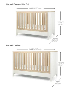 Harwell Convertible Cot Bundle with Premium Pocket Spring Cot Mattress - White/Natural