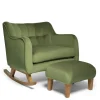 Hilston Cuddle Chair & Footstool Set - Olive Velvet