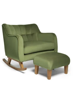 Hilston Cuddle Chair & Footstool Set - Olive Velvet