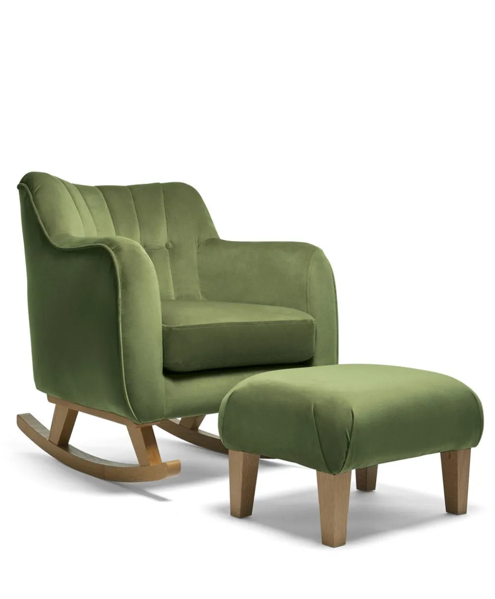 Hilston Nursing Chair & Footsool Set - Olive Velvet