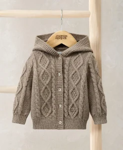 Hooded Cable Knit Cardigan - Oatmeal