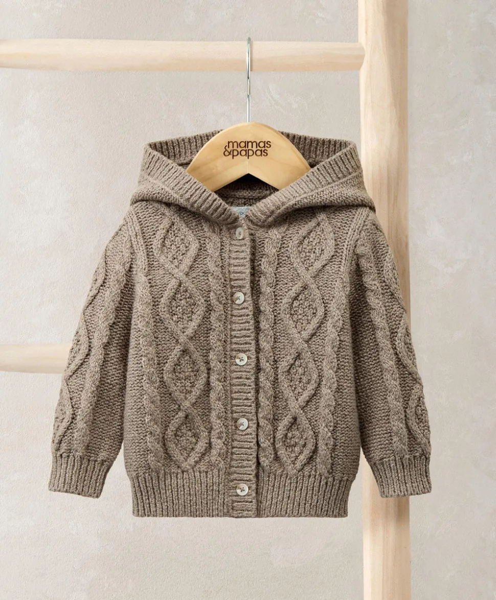 Hooded Cable Knit Cardigan - Oatmeal