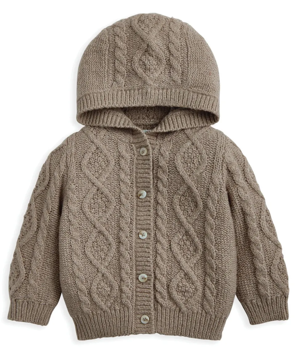 Hooded Cable Knit Cardigan - Oatmeal
