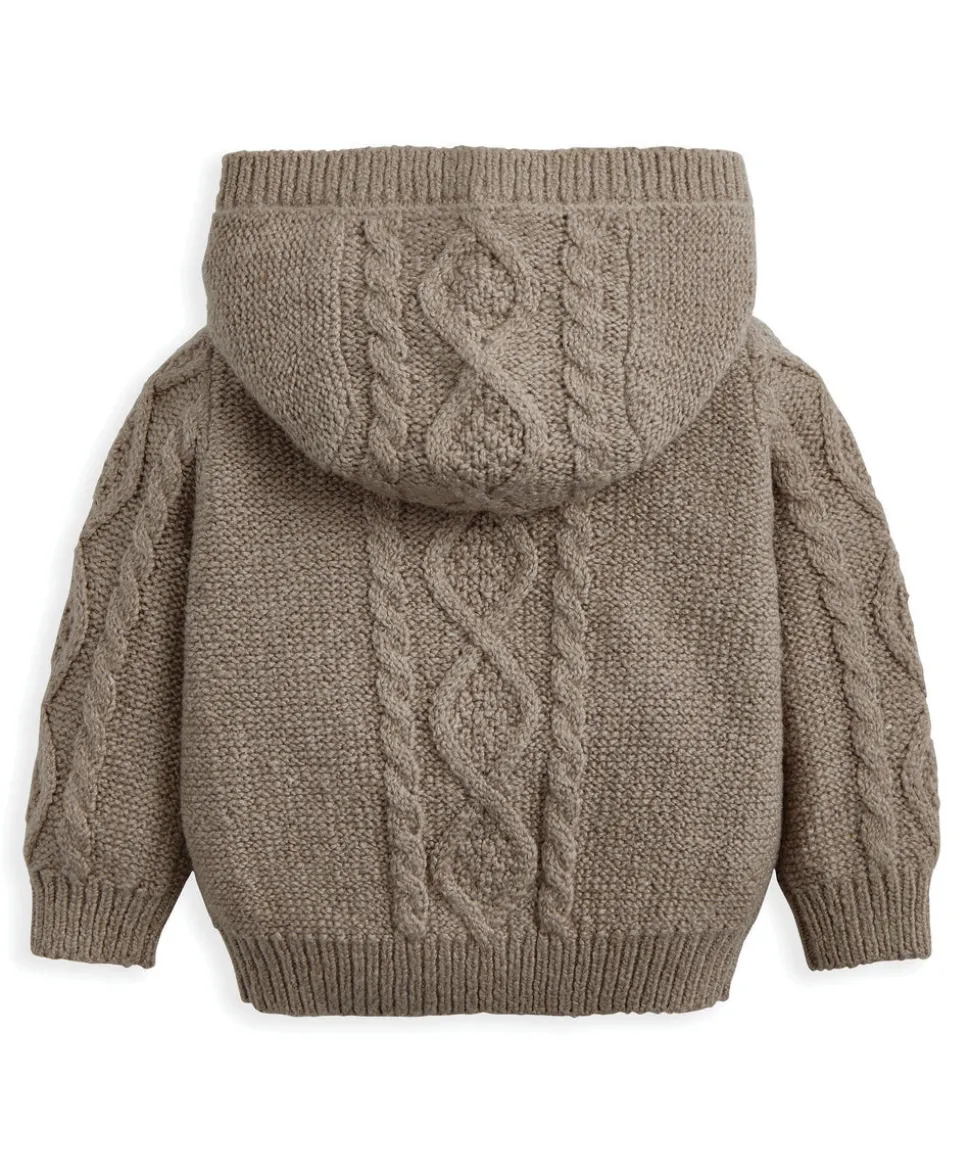 Hooded Cable Knit Cardigan - Oatmeal