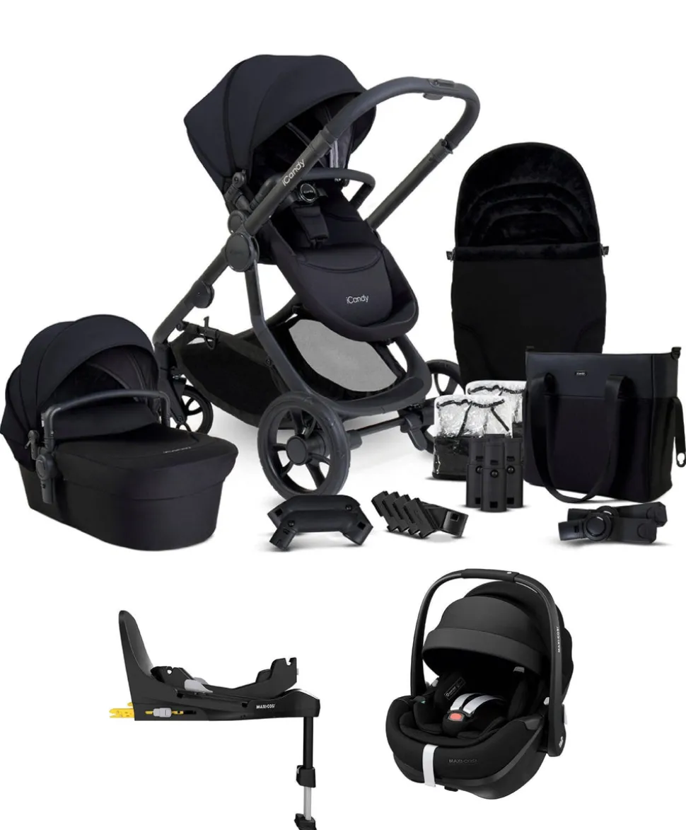 iCandy Orange 4 Pushchair Bundle with Maxi-Cosi Pebble 360 Pro² Car Seat & Base – Black
