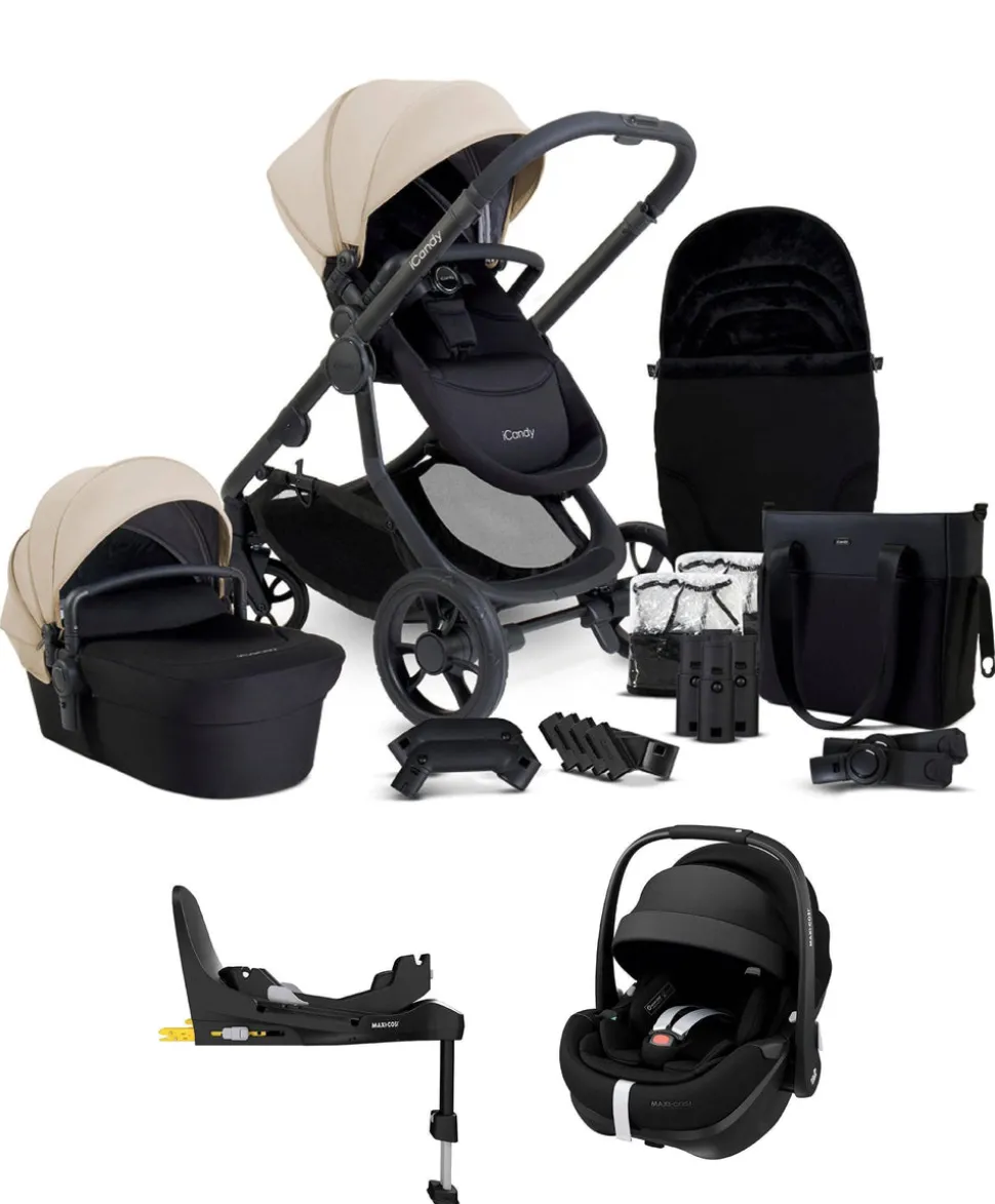 iCandy Orange 4 Pushchair Bundle with Maxi-Cosi Pebble 360 Pro² Car Seat & Base – Latte