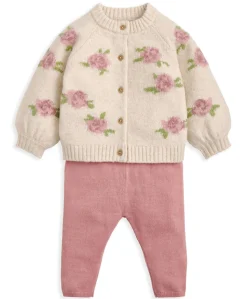 Jacquard Knit Cardigan & Leggings Set (2 Pieces) - Pink