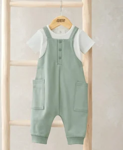Jersey Ribbed Bodysuit & Dungaree Set