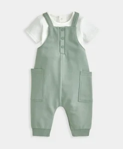 Jersey Ribbed Bodysuit & Dungaree Set
