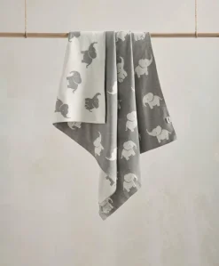 Knitted Blanket - Welcome to the World Elephant - Grey