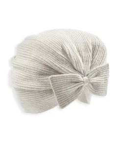 Knitted Cream Hat with Bow