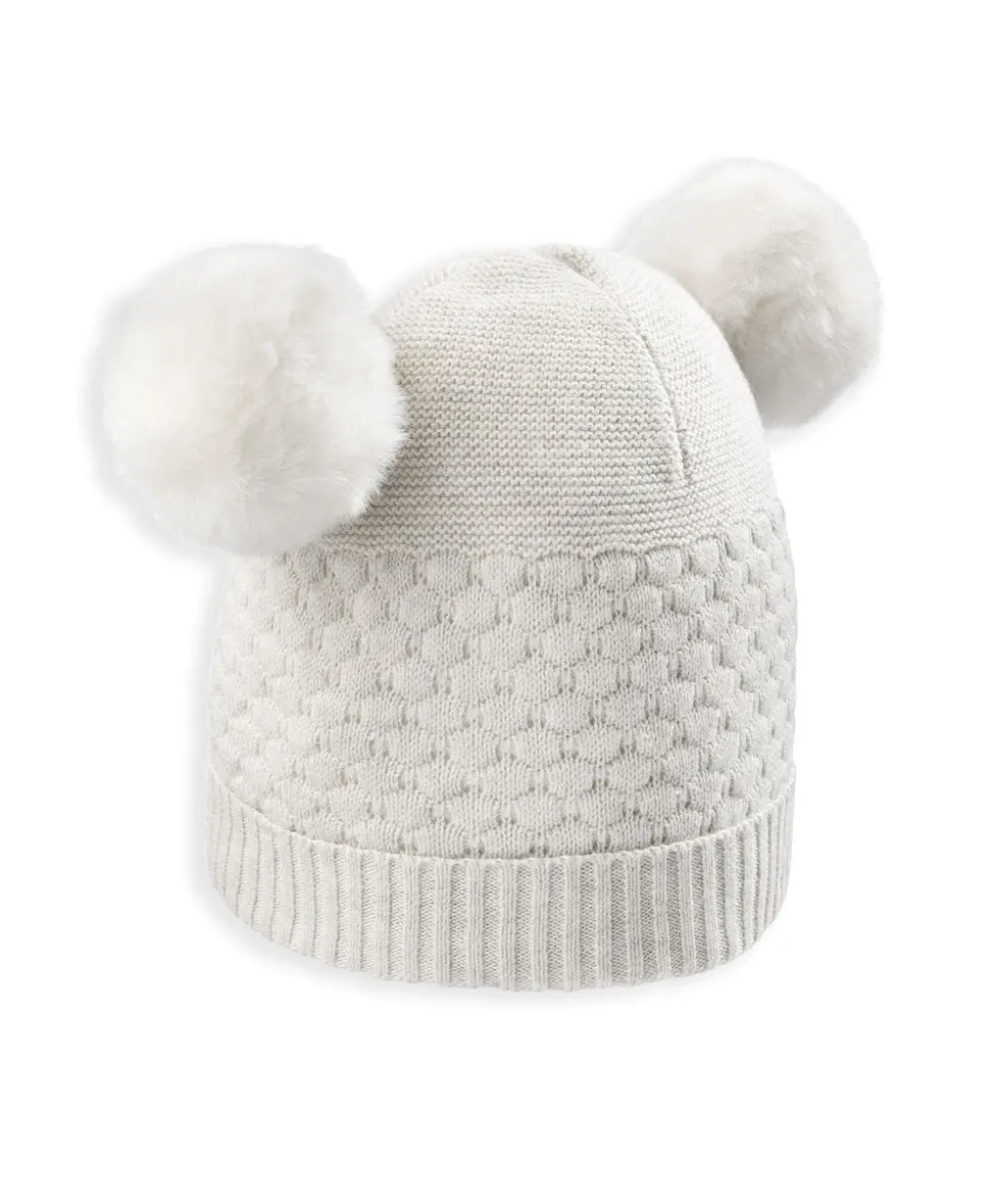 Knitted Pom Pom Hat - Sand