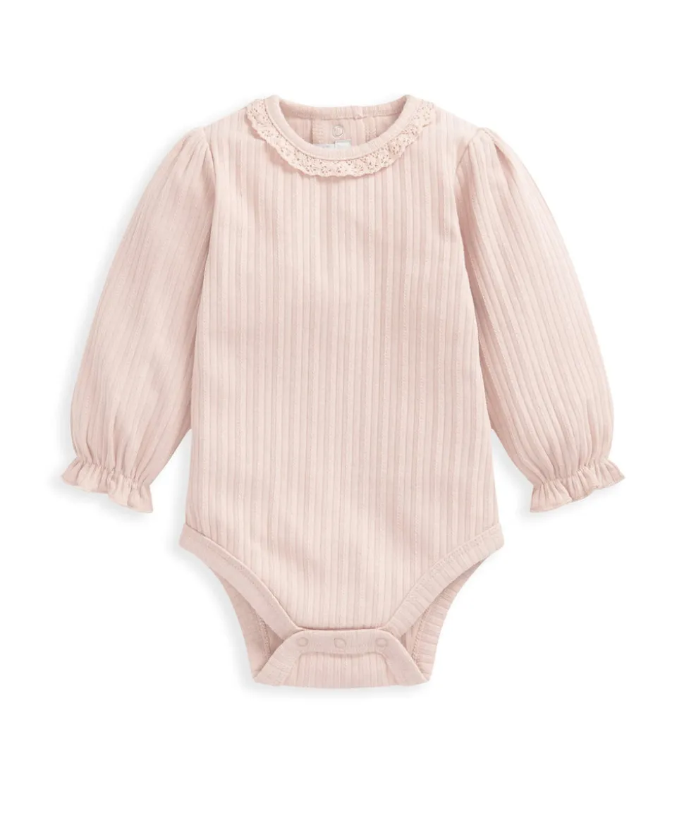 Lace Trim Bodysuit - Pink