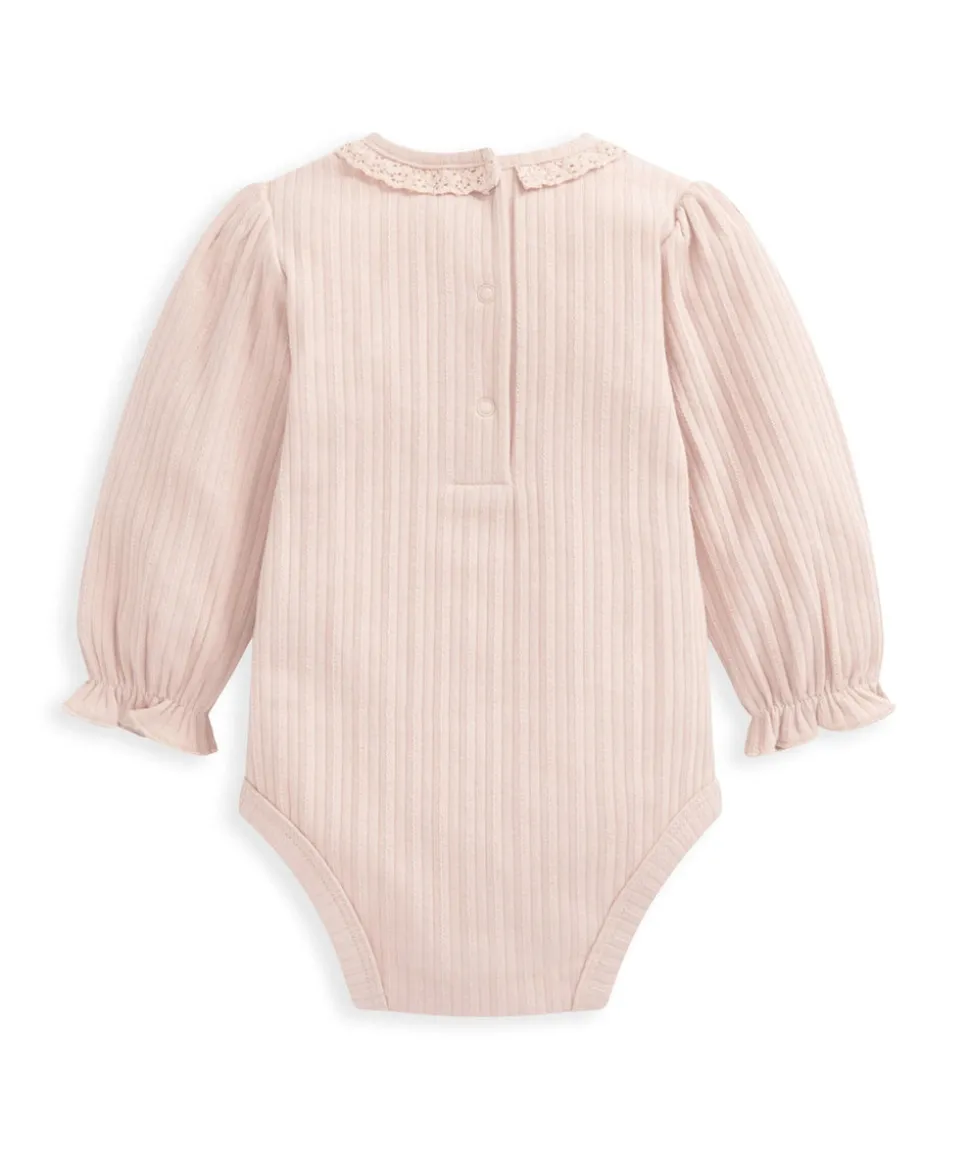 Lace Trim Bodysuit - Pink