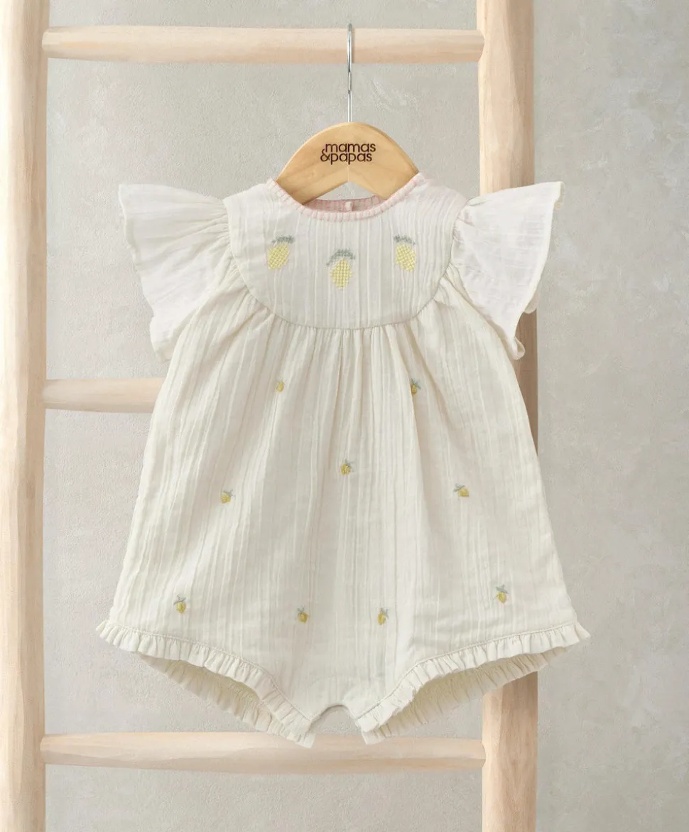 Lemon Embroidered Romper - Yellow