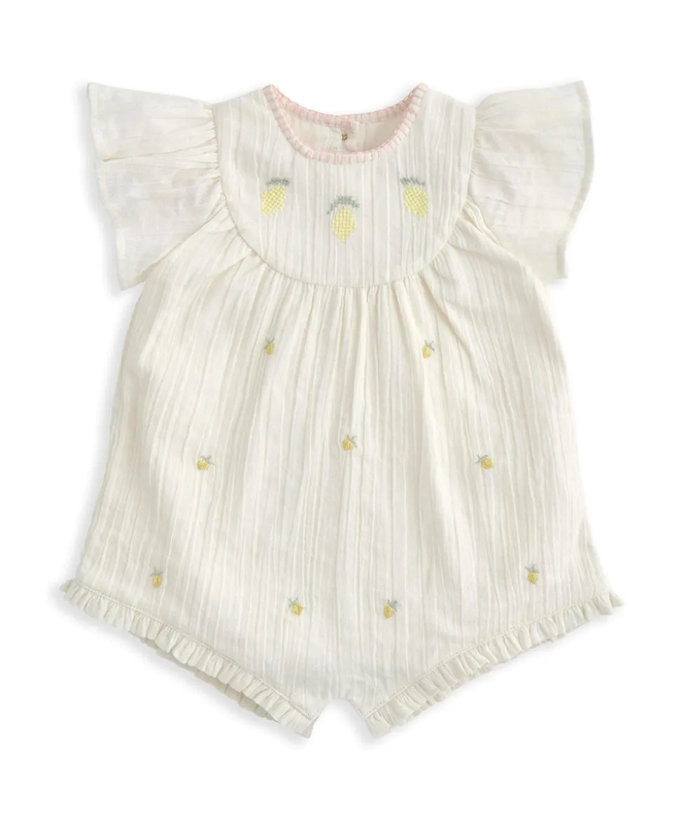 Lemon Embroidered Romper - Yellow
