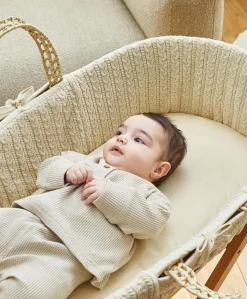 Little Green Sheep Knitted Moses Basket - Linen