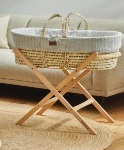 Little Green Sheep Natural Knitted Moses Basket & Mattress - Dove