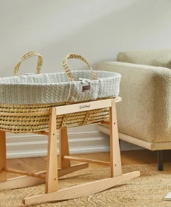 Little Green Sheep Natural Knitted Moses Basket & Mattress - Dove