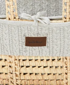 Little Green Sheep Natural Knitted Moses Basket & Mattress - Dove