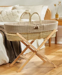 Little Green Sheep Organic Knitted Moses Basket & Mattress - Truffle
