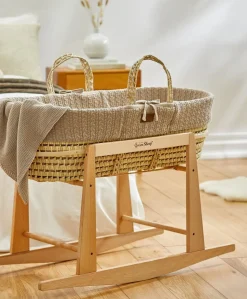 Little Green Sheep Organic Knitted Moses Basket & Mattress - Truffle