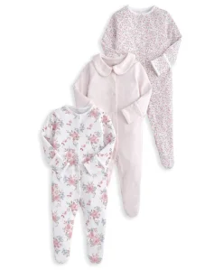 Long Sleeve Sleepsuits (Pack of 3) - Watercolour & Ditsy Floral