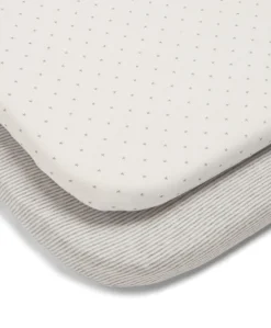 Lua Bedside Crib and Sheet Bundle - Grey Star/Grey Stripe