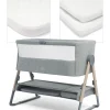 Lua Bedside Crib and Sheet Bundle - Grey/White