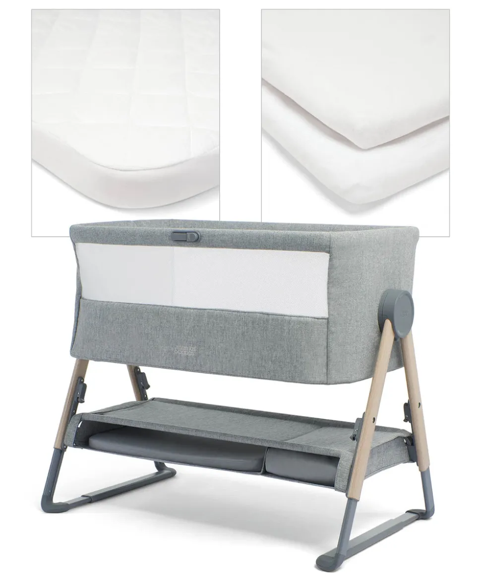 Lua Bedside Crib and Sheet Bundle - Grey/White
