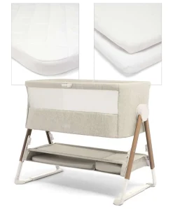Lua Bedside Crib and Sheet Bundle - Fawn/White