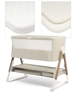 Lua Bedside Crib and Sheet Bundle - Fawn/Oatmeal