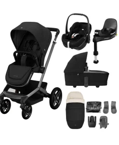 Maxi Cosi Fame Premium Pushchair Bundle with Pebble 360 Pro 2 Car Seat & Base – Black with Black Wheels