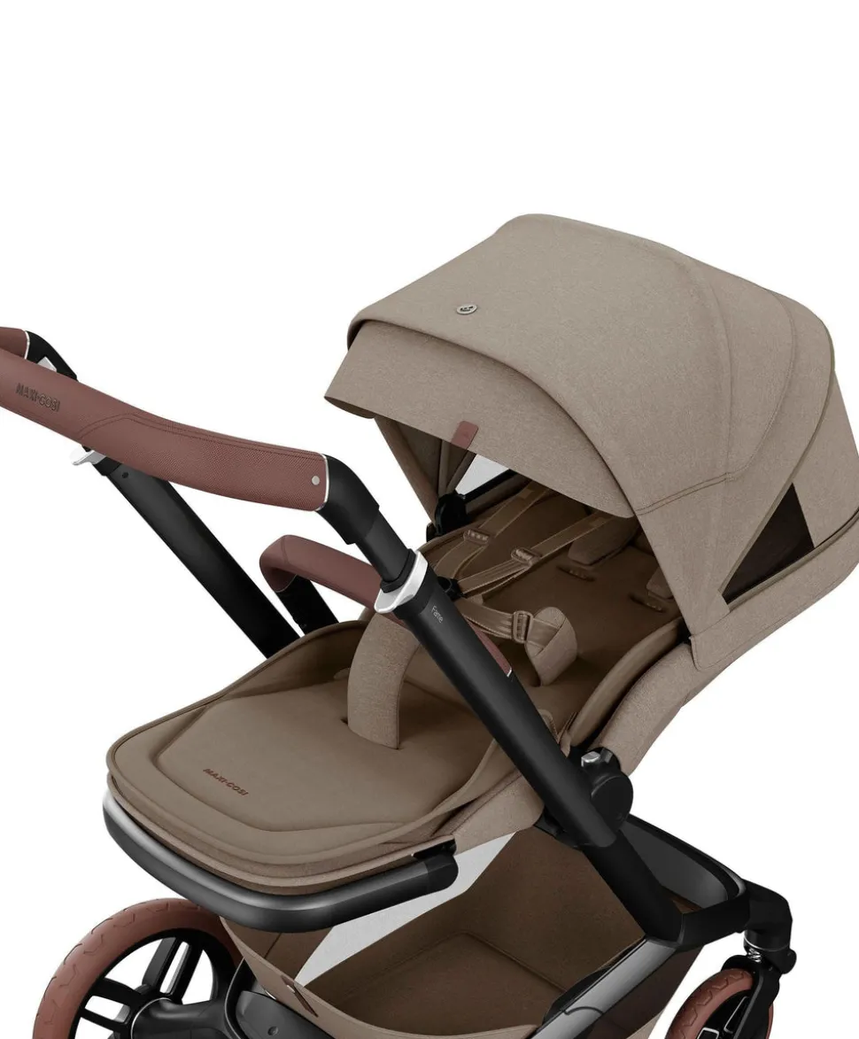 Maxi Cosi Fame Pushchair Bundle with Pebble 360 Pro² Car Seat (7 Pieces)- Truffle with Brown Wheels
