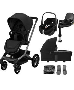 Maxi Cosi Fame Pushchair Bundle With Pebble 360 Pro 2 Car Seat & Base – Black with Black Wheels