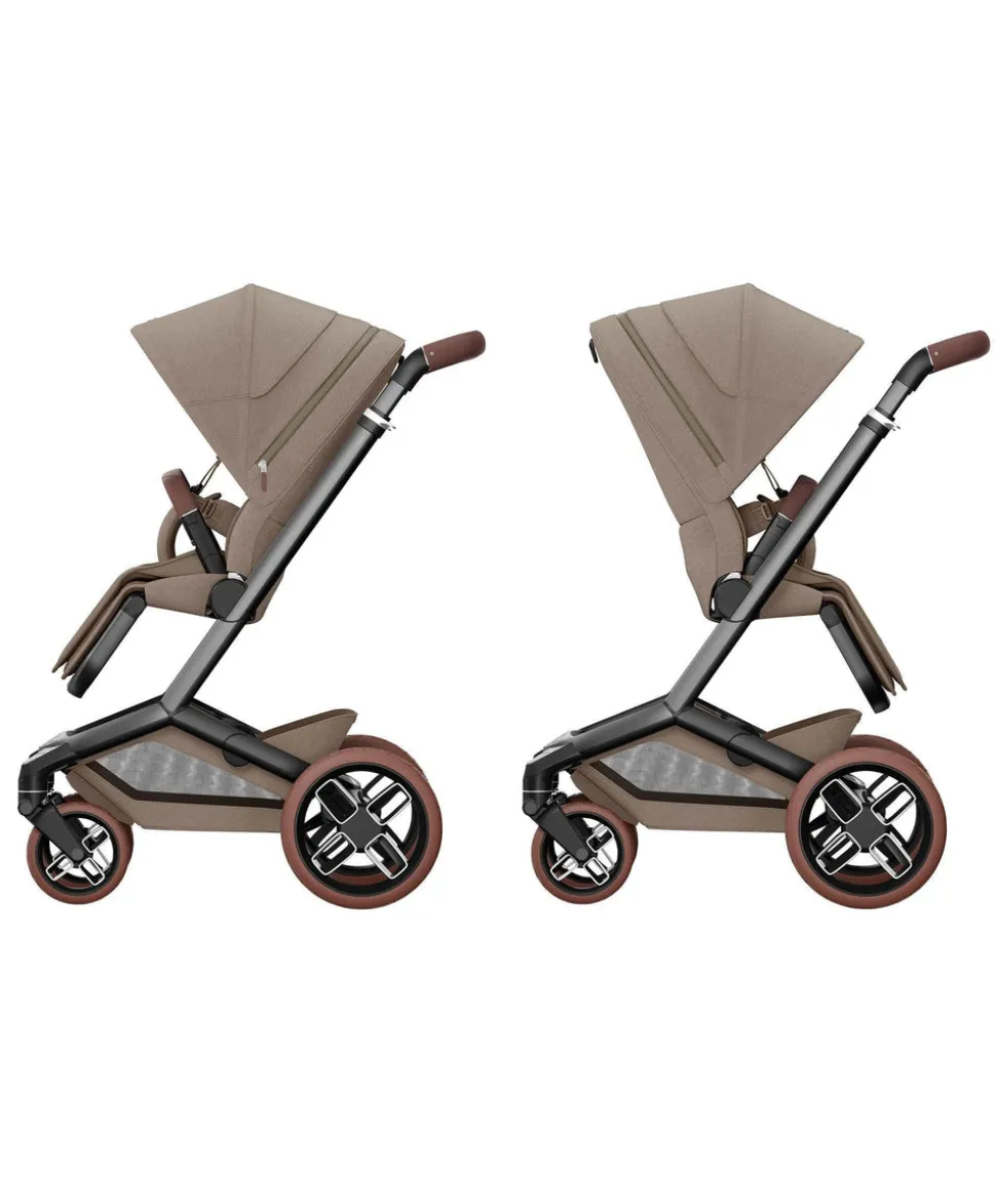 Maxi Cosi Fame Pushchair Bundle with Pebble 360 Pro² Car Seat (4 Pieces) - Truffle with Brown Wheels