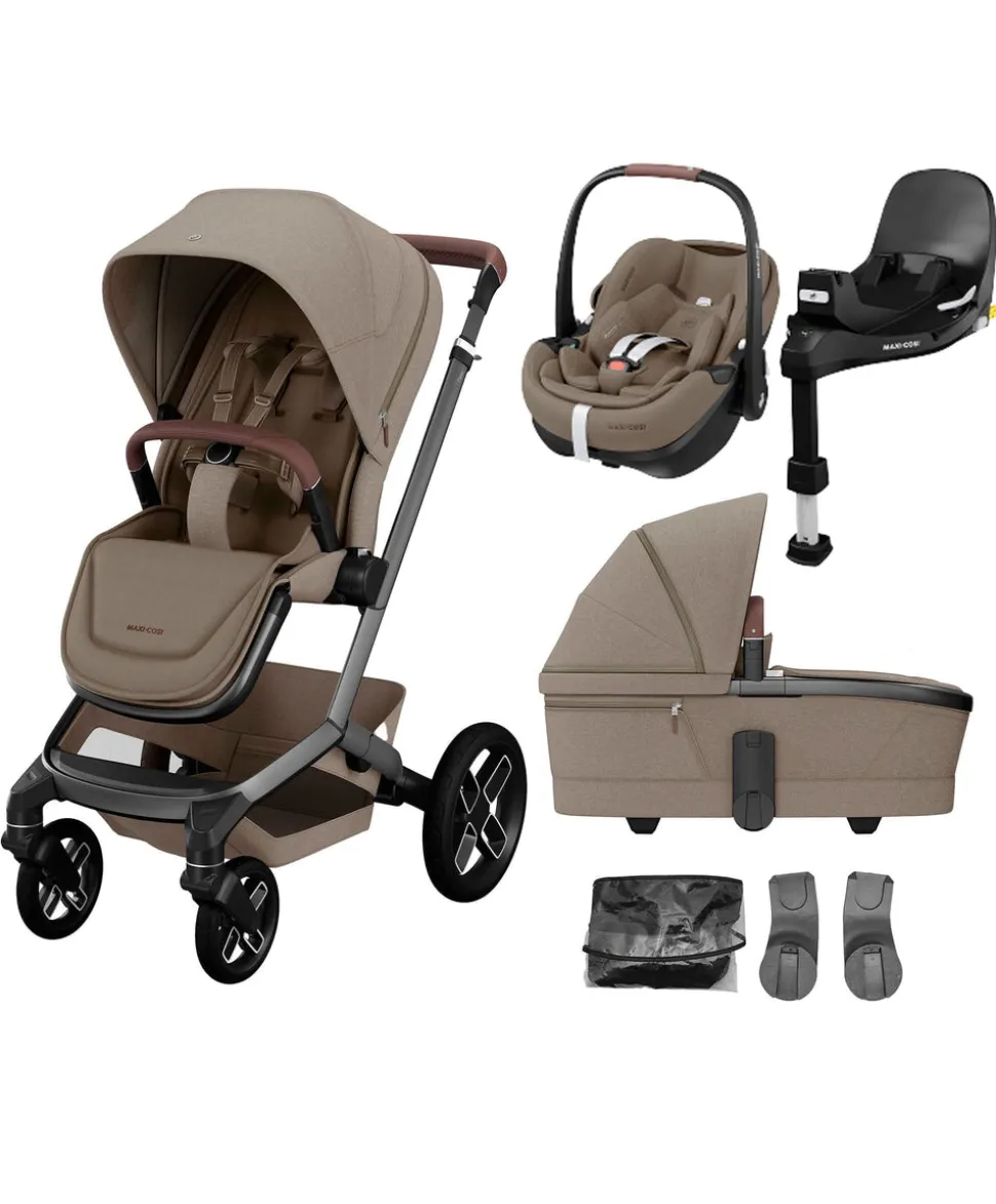Maxi Cosi Fame Pushchair Bundle with Pebble 360 Pro² Car Seat (4 Pieces) - Truffle with Black Wheels