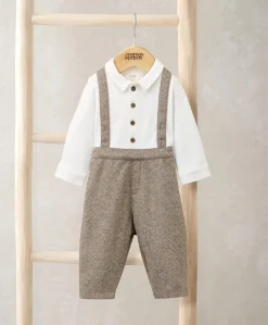 Mock Shirt & Braces Romper - Oatmeal