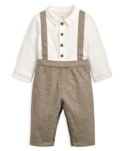 Mock Shirt & Braces Romper - Oatmeal